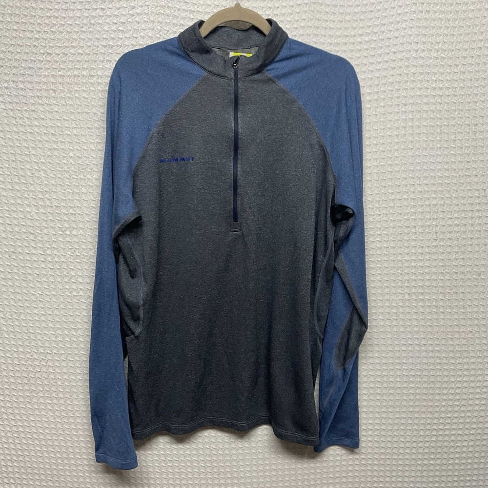 Mammut Polartec Pullover Mens XL Blue Gray 1/4 Zip Fleece Mock Neck Raglan‎ Slv